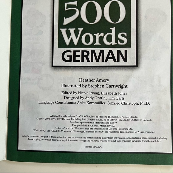 First 500 words Spanish & German (2003 Chick-fil-A: Growing Kids) Book - Picture 6 of 6